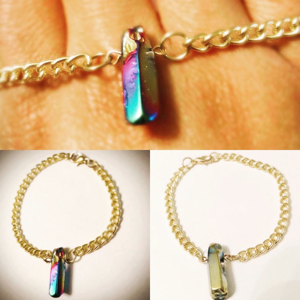 Iridescent crystal gold chain bracelet